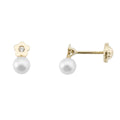 Pendientes Rosca Oro 18k Flor Circon 1,5 perla 4,5 culti