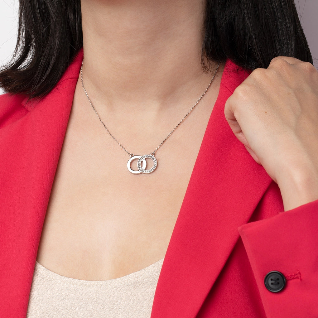 Collar Doble Aro de Acero Inoxidable con Circonitas, Mujer