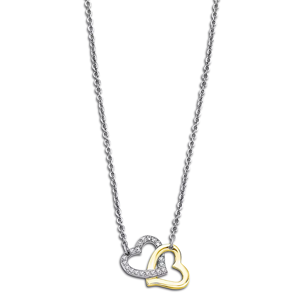 Collar Doble Corazón de Acero Inoxidable con Circonitas, Mujer
